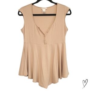 Venus sleeveless blouse open button v-neck top neutral tan size Small